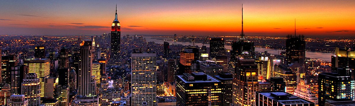 Manhattan skyline at sunset